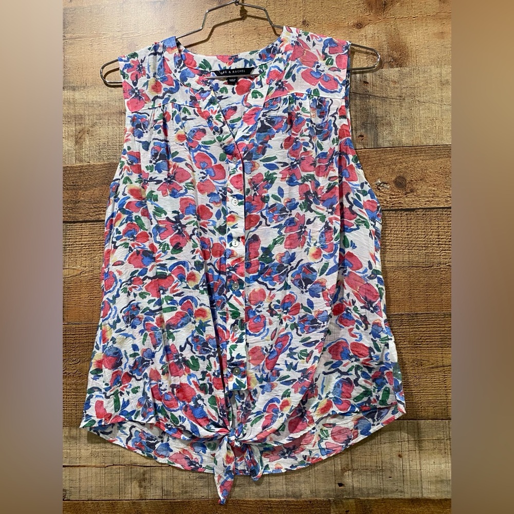 Zac & Rachel Colorful Print Tie Front Sleeveless Top Size XL